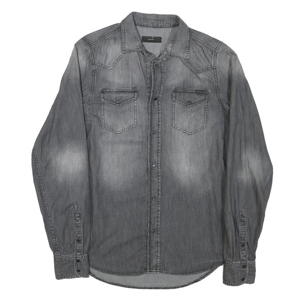 DIESEL Mens Grey Denim Shirt M Long Sleeve Casual Button Pocket Fashion