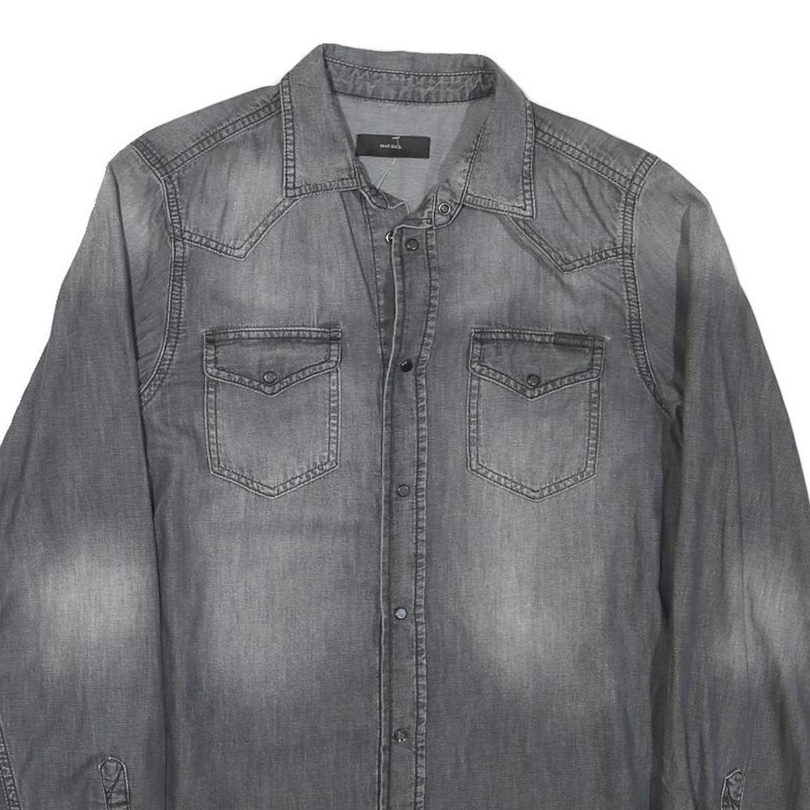 DIESEL Mens Grey Denim Shirt M Long Sleeve Casual Button Pocket Fashion
