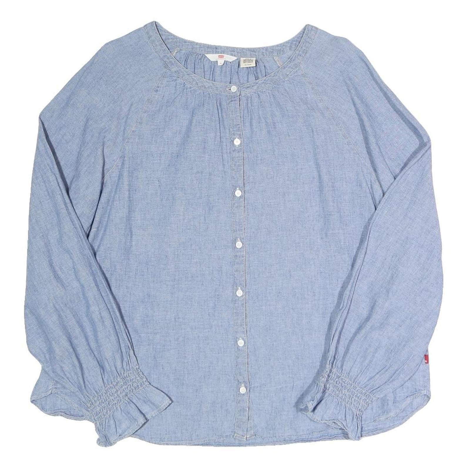 LEVI'S Womens Blue Cotton Blend Blouse Long Sleeve Round Neck XL Button Down