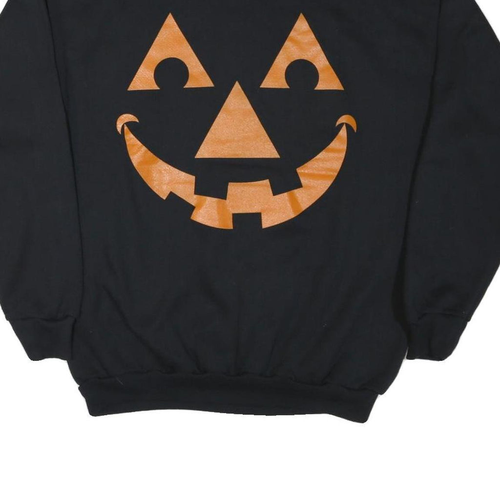 TULTEX Mens Black Orange Smile Face Sweatshirt Crew Neck XL Graphic Print