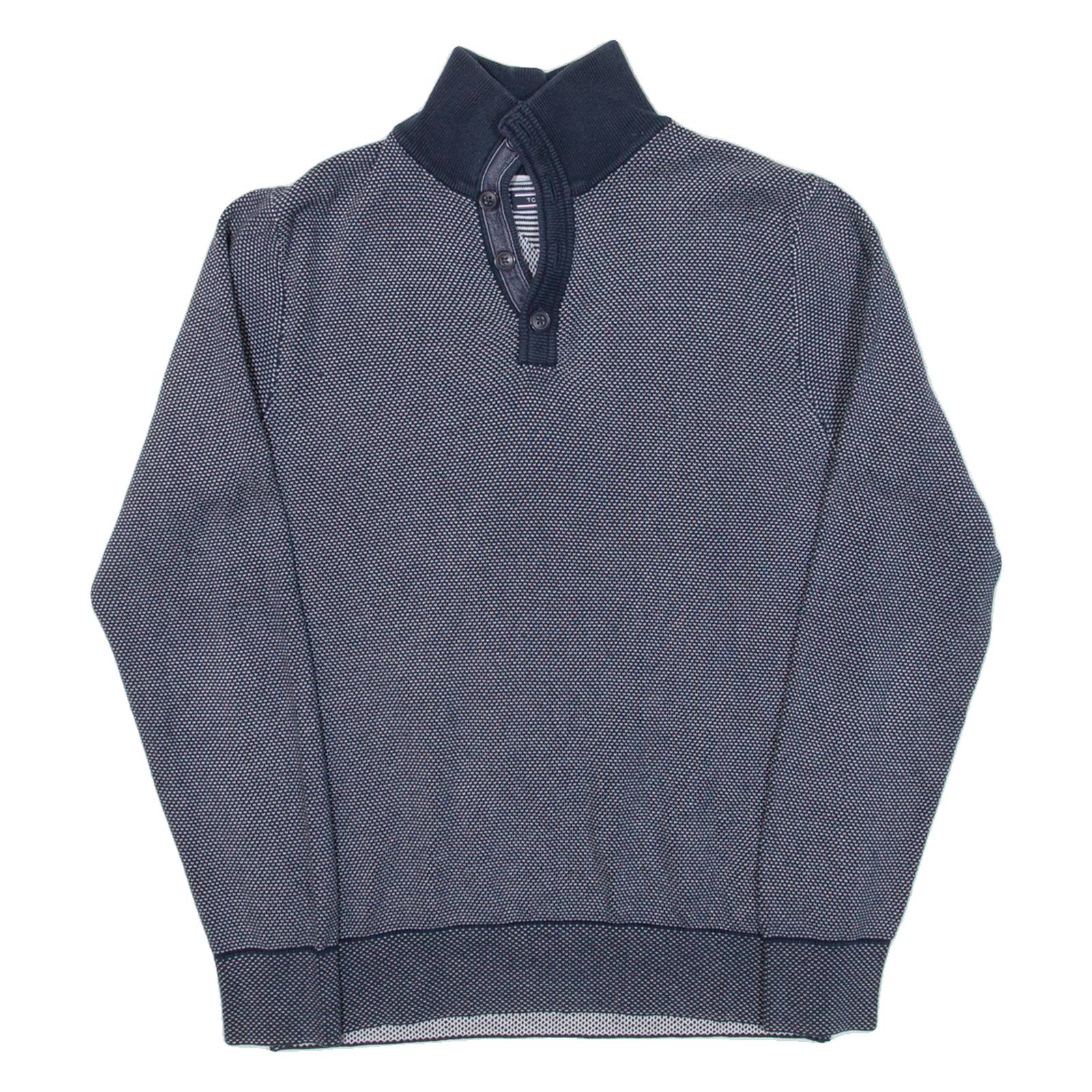 TOMMY HILFIGER Mens Jumper Blue 1/4 Zip Tight Knit S