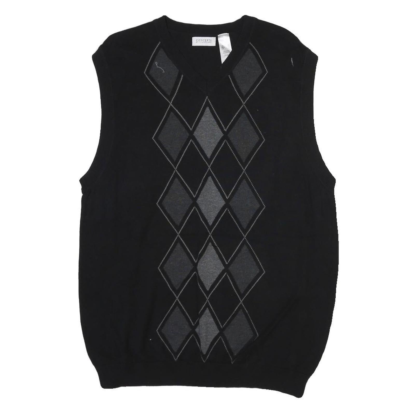 CONCEPTS Mens Black Patterned V-Neck Chunky Knit XL Argyle Sweater Vest Cotton