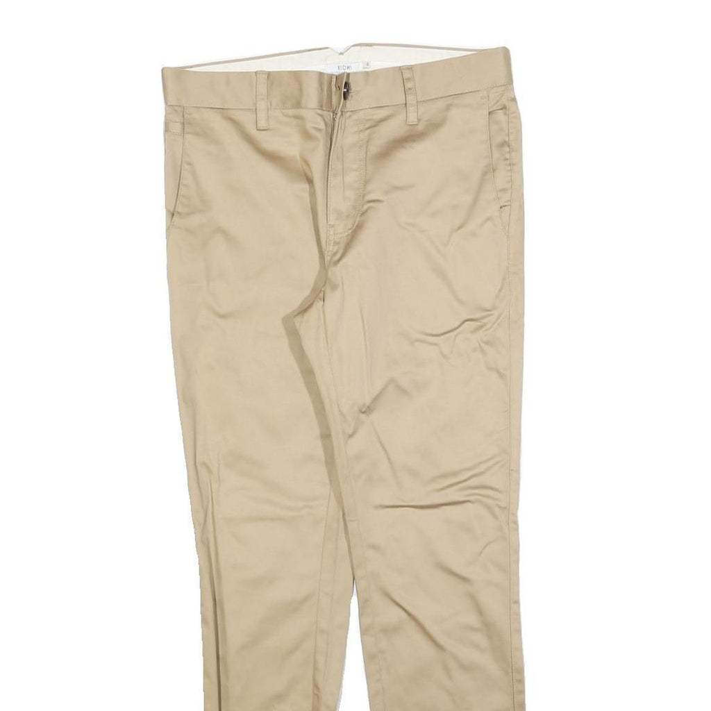 KIOMI Mens Cotton Blend Beige Slim Straight Trousers W29 L30 Classic Zip Pockets