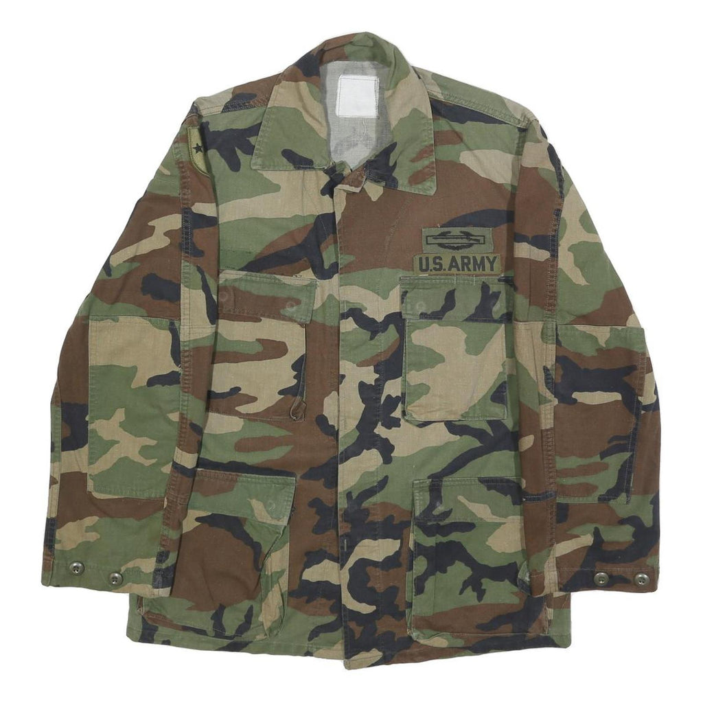 Mens Green Brown Camouflage Cotton Blend Military Style Jacket S Button