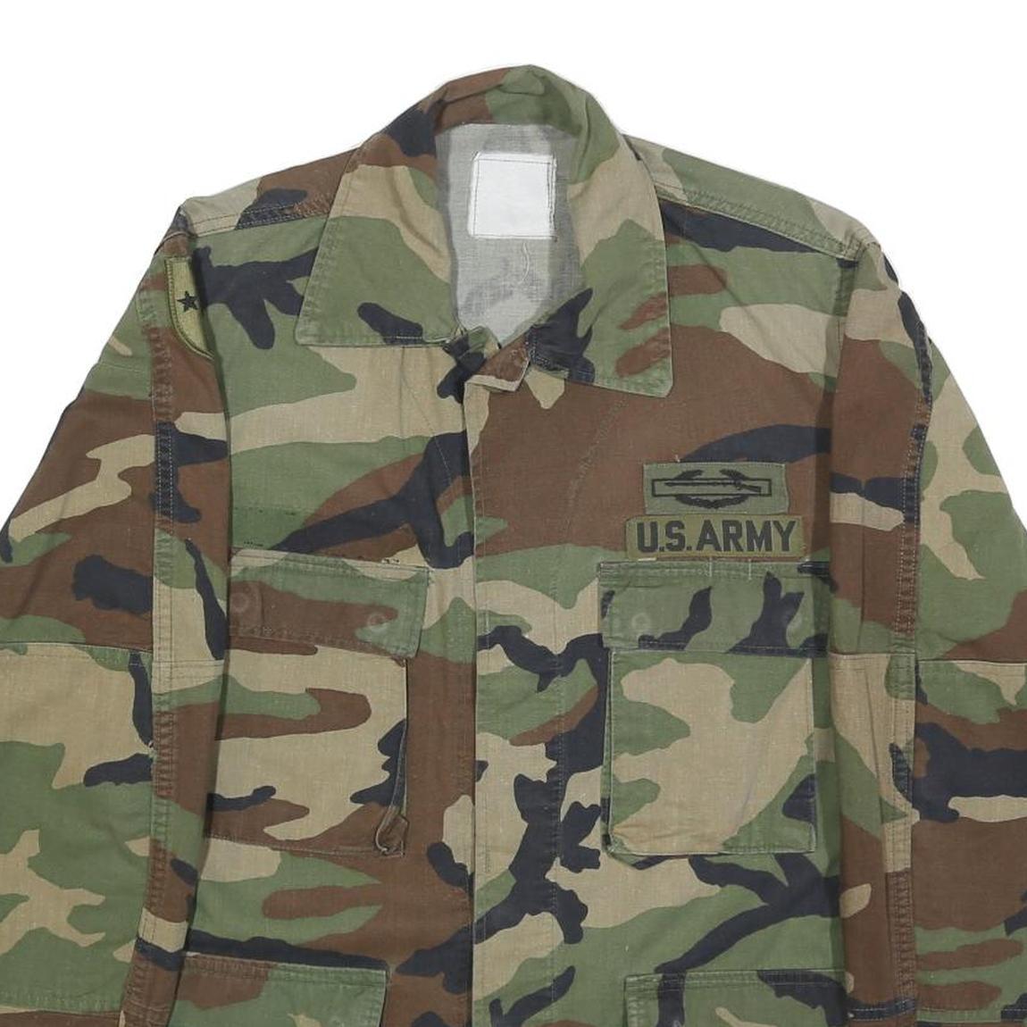 Mens Green Brown Camouflage Cotton Blend Military Style Jacket S Button