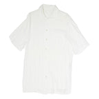 Womens White Plain Polyester Short Sleeve Collared Shirt M Casual Summer Top