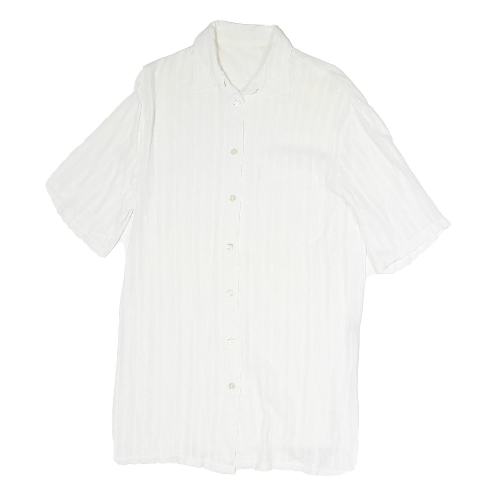 Womens White Plain Polyester Short Sleeve Collared Shirt M Casual Summer Top