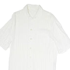 Womens White Plain Polyester Short Sleeve Collared Shirt M Casual Summer Top