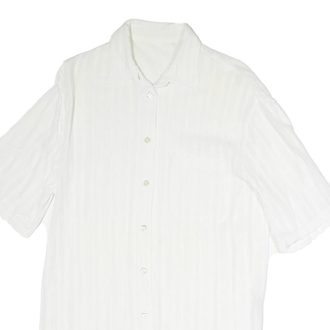 Womens White Plain Polyester Short Sleeve Collared Shirt M Casual Summer Top