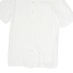 Womens White Plain Polyester Short Sleeve Collared Shirt M Casual Summer Top