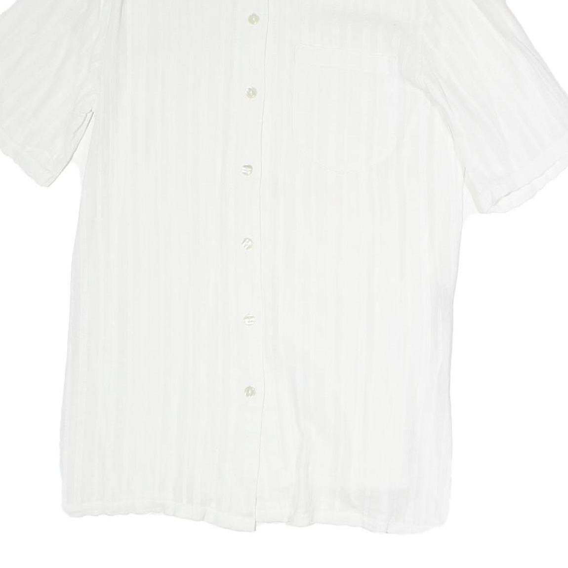 Womens White Plain Polyester Short Sleeve Collared Shirt M Casual Summer Top