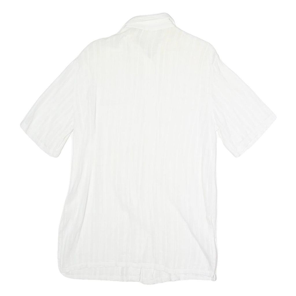 Womens White Plain Polyester Short Sleeve Collared Shirt M Casual Summer Top