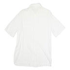 Womens White Plain Polyester Short Sleeve Collared Shirt M Casual Summer Top