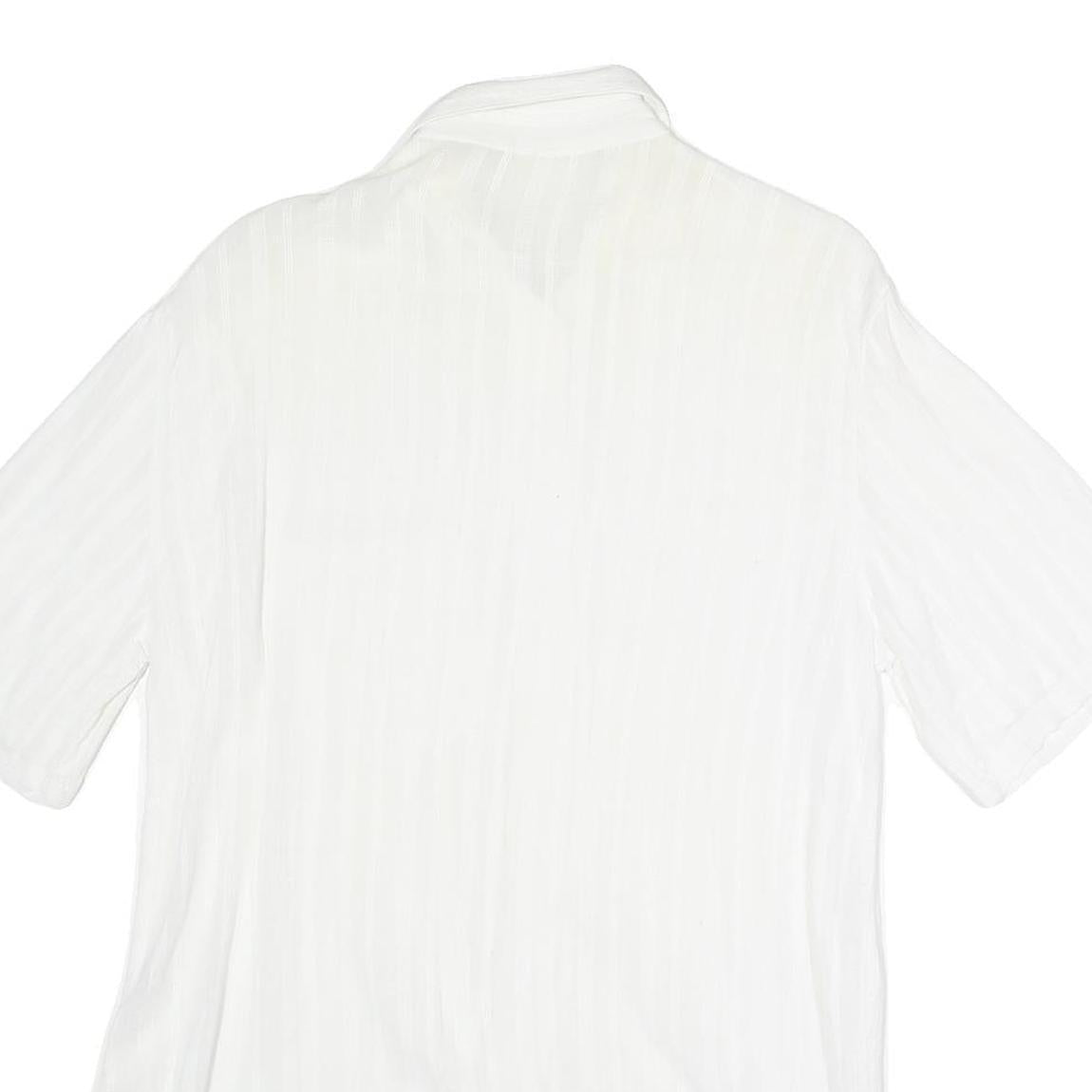 Womens White Plain Polyester Short Sleeve Collared Shirt M Casual Summer Top