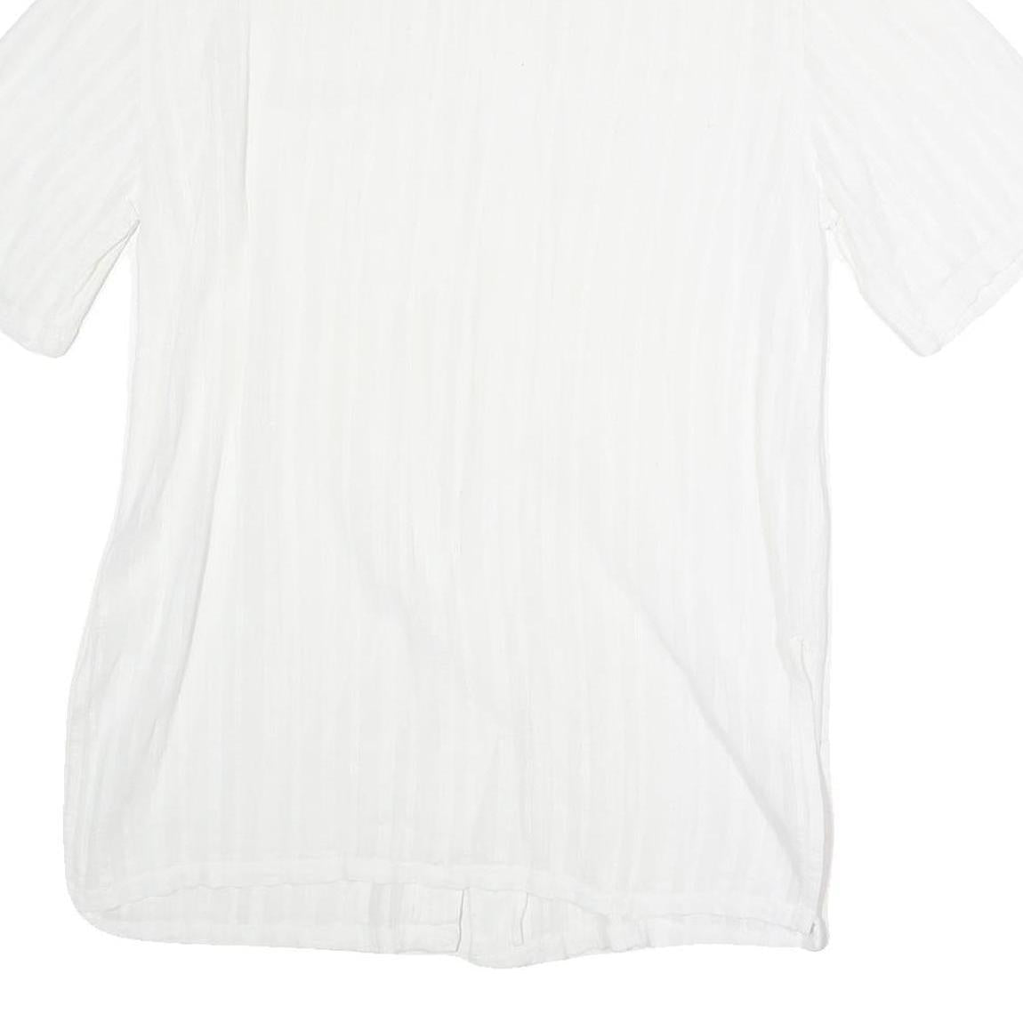 Womens White Plain Polyester Short Sleeve Collared Shirt M Casual Summer Top