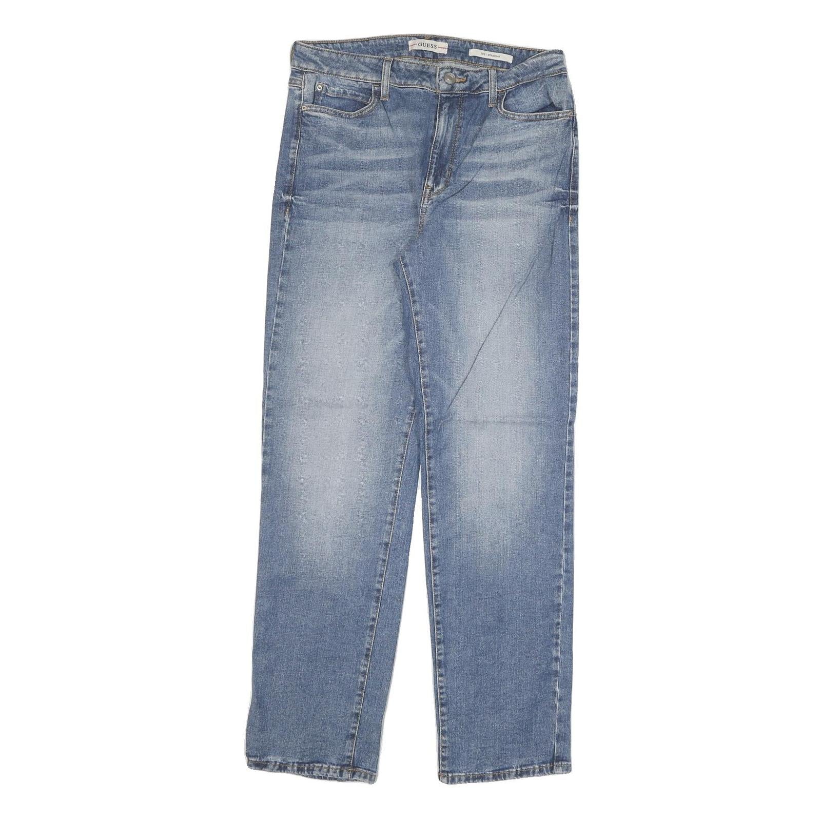 GUESS Womens Regular Fit Straight Leg Denim Blue Cotton Blend Jeans W30 L30