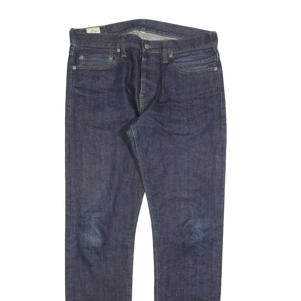 J.CREW Mens Slim Dark Blue Denim Jeans W32 L34 Button Closure Classic Fit