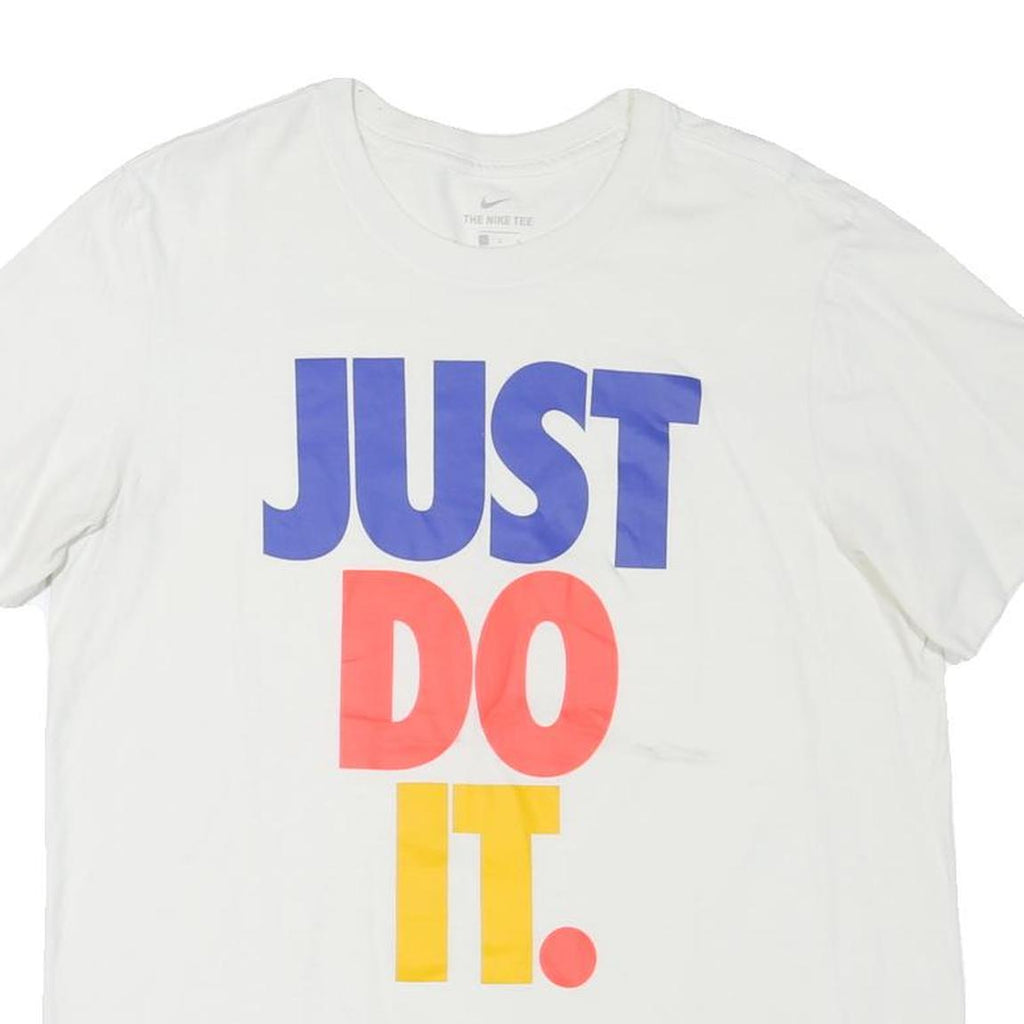 NIKE Mens White Just Do It Graphic T-Shirt L Short Sleeve Crew Neck