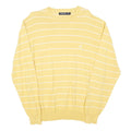 NAUTICA Mens Yellow & White Striped Pattern Crew Neck Basic Knit Jumper L Cotton