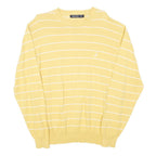 NAUTICA Mens Yellow & White Striped Pattern Crew Neck Basic Knit Jumper L Cotton