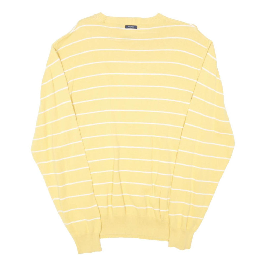 NAUTICA Mens Yellow & White Striped Pattern Crew Neck Basic Knit Jumper L Cotton