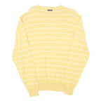 NAUTICA Mens Yellow & White Striped Pattern Crew Neck Basic Knit Jumper L Cotton