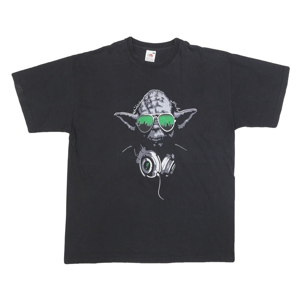 FRUIT OF THE LOOM Mens Black DJ Graphic T-Shirt L Short Sleeve Crew Neck Cool