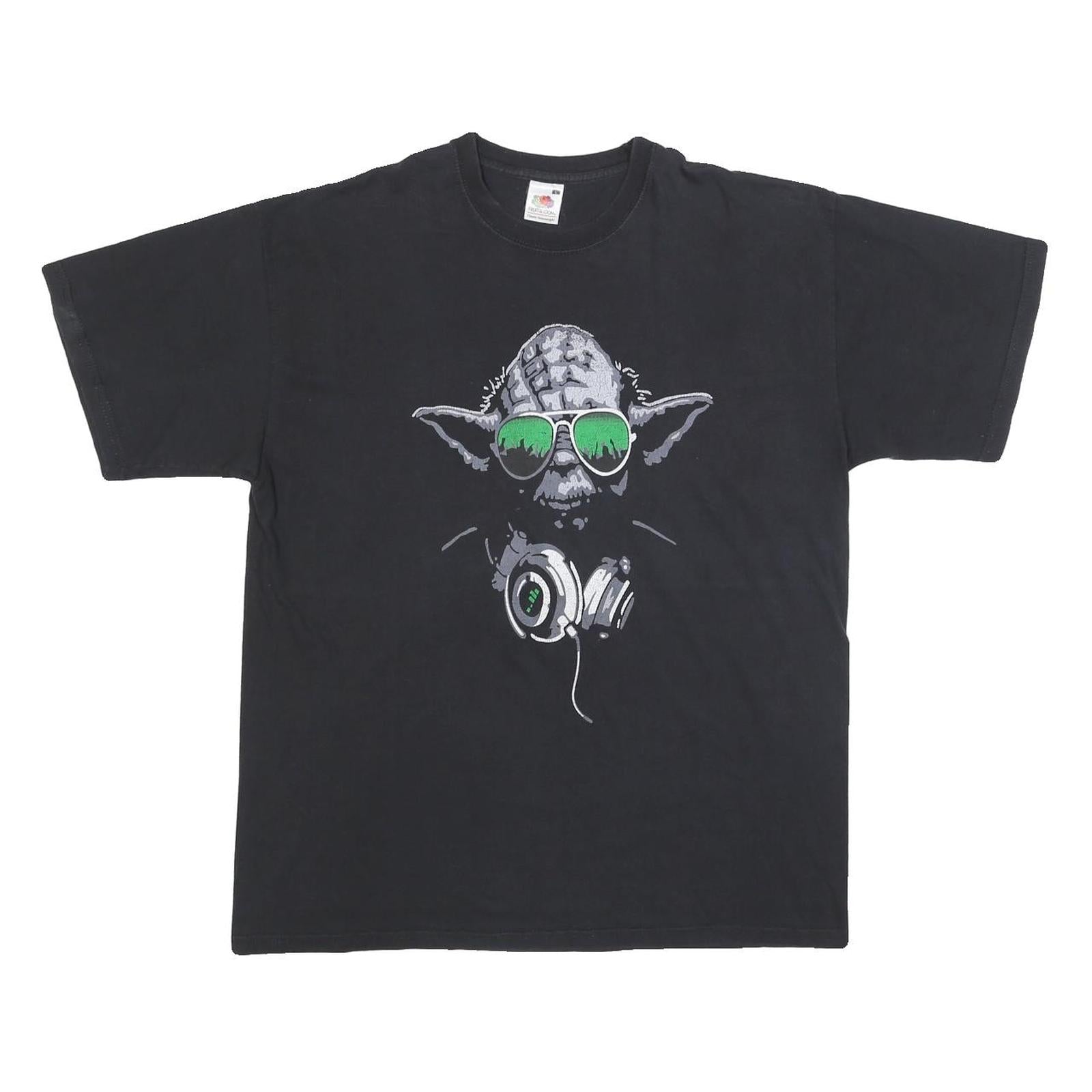 FRUIT OF THE LOOM Mens Black DJ Graphic T-Shirt L Short Sleeve Crew Neck Cool