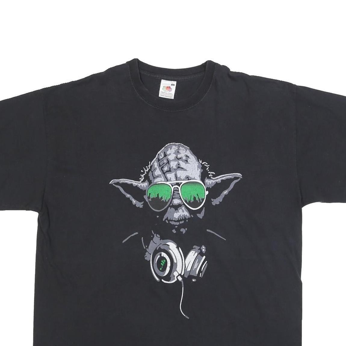 FRUIT OF THE LOOM Mens Black DJ Graphic T-Shirt L Short Sleeve Crew Neck Cool