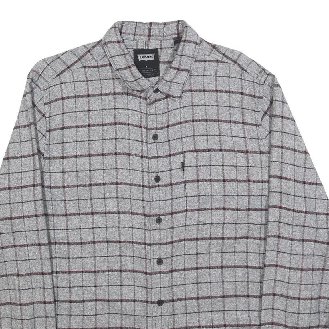 LEVI'S Mens Grey & Maroon Check Shirt M Cotton Casual Button-Up