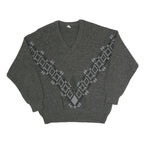 N/A Mens Grey V Patterned V-Neck Basic Knit Jumper XL Cotton Blend Classic