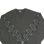 N/A Mens Grey V Patterned V-Neck Basic Knit Jumper XL Cotton Blend Classic