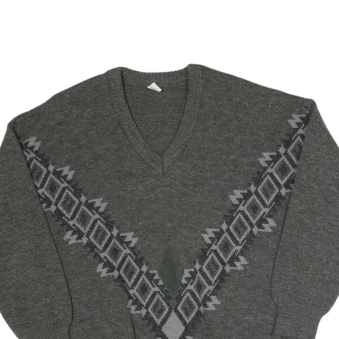 N/A Mens Grey V Patterned V-Neck Basic Knit Jumper XL Cotton Blend Classic