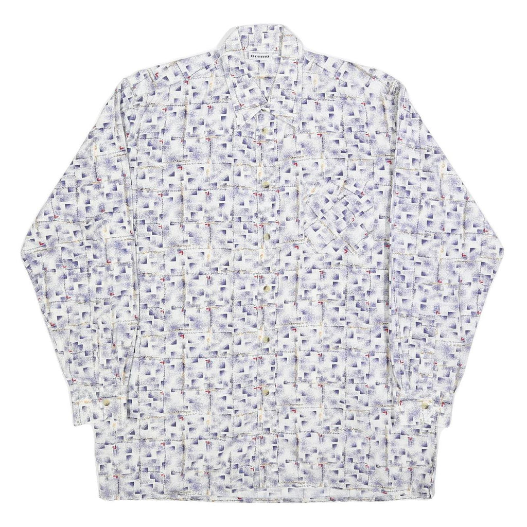 BREMO Mens White & Purple Abstract Print Shirt L Long Sleeve Button Cotton
