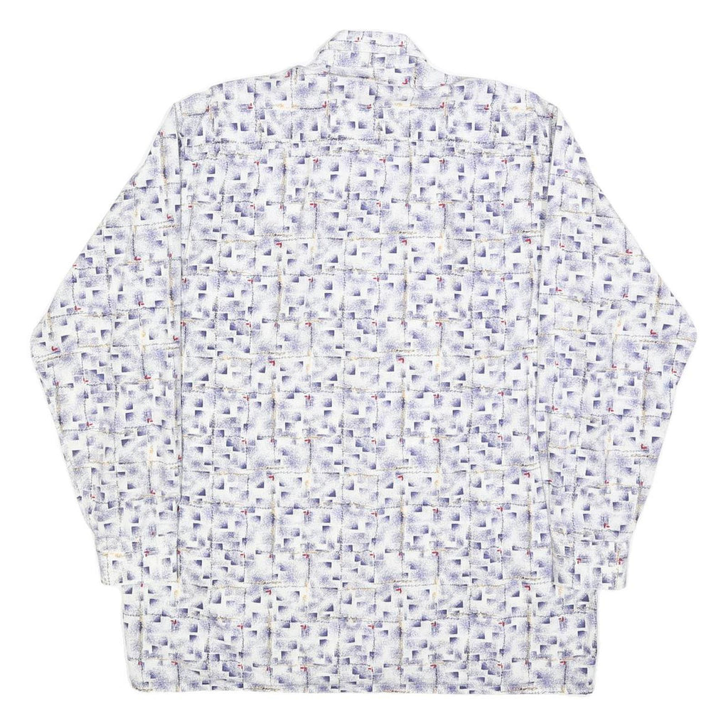 BREMO Mens White & Purple Abstract Print Shirt L Long Sleeve Button Cotton