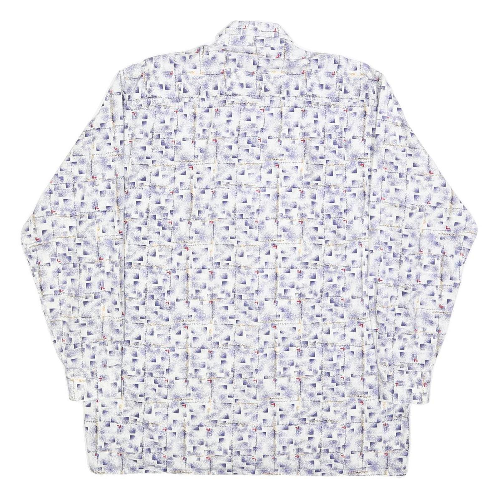 BREMO Mens White & Purple Abstract Print Shirt L Long Sleeve Button Cotton