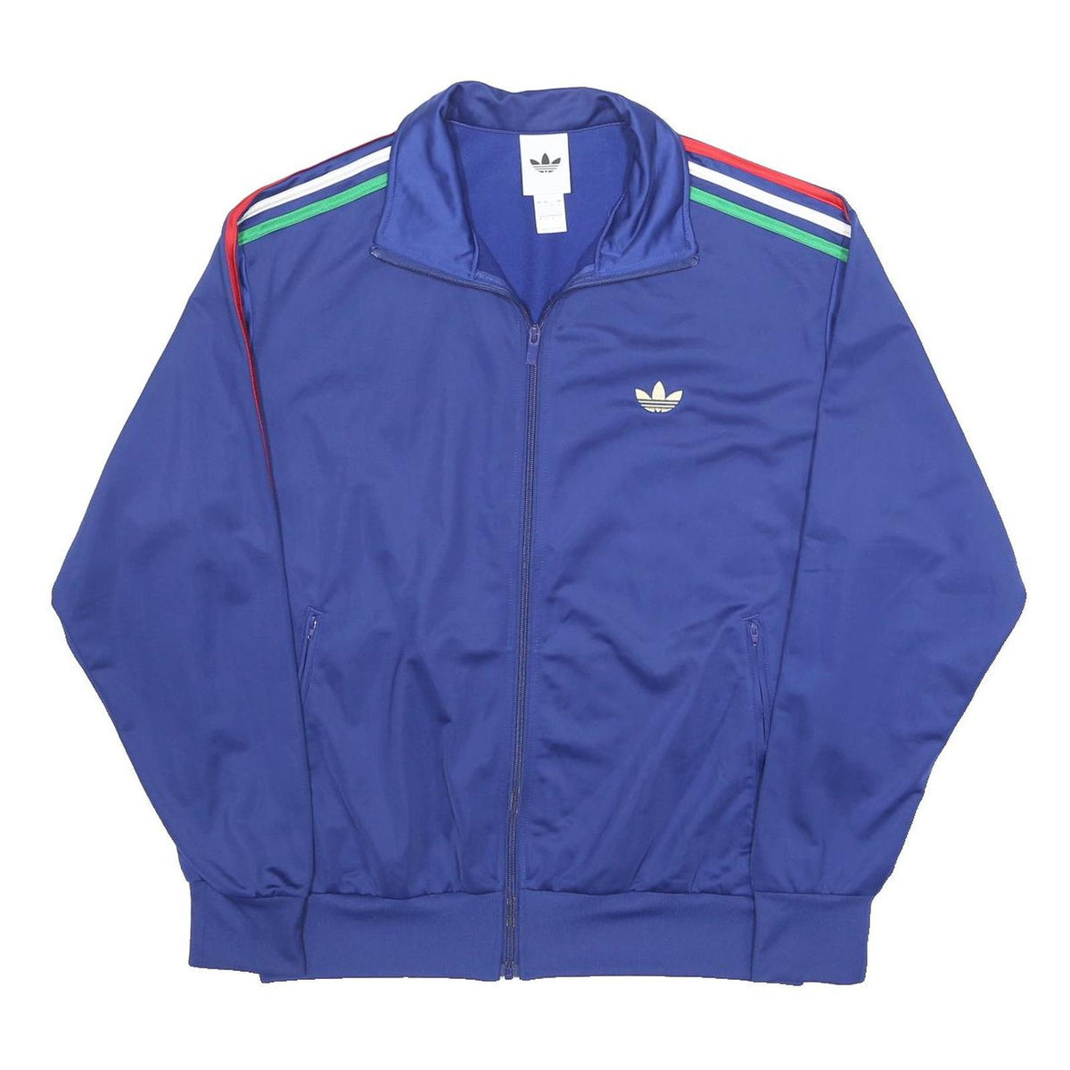 ADIDAS Mens Blue Track Jacket L Polyester Striped Zip Up Sportswear
