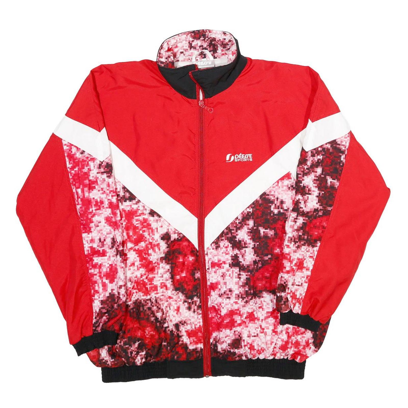 DESSE SPORTS Mens Red & White Sports Nylon Jacket M Zip Retro Pixel Pattern