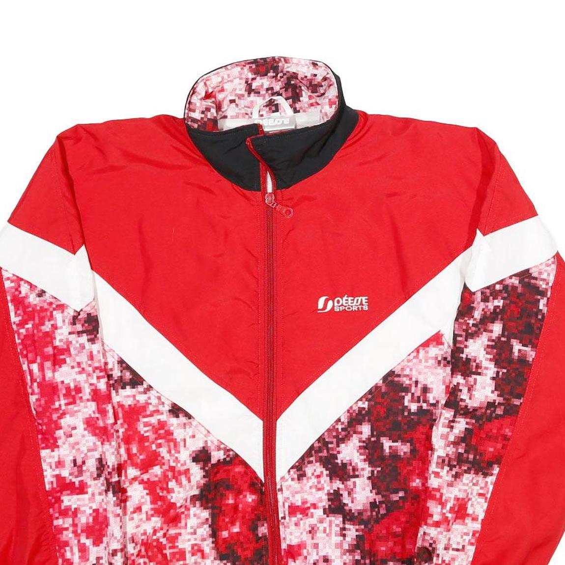DESSE SPORTS Mens Red & White Sports Nylon Jacket M Zip Retro Pixel Pattern