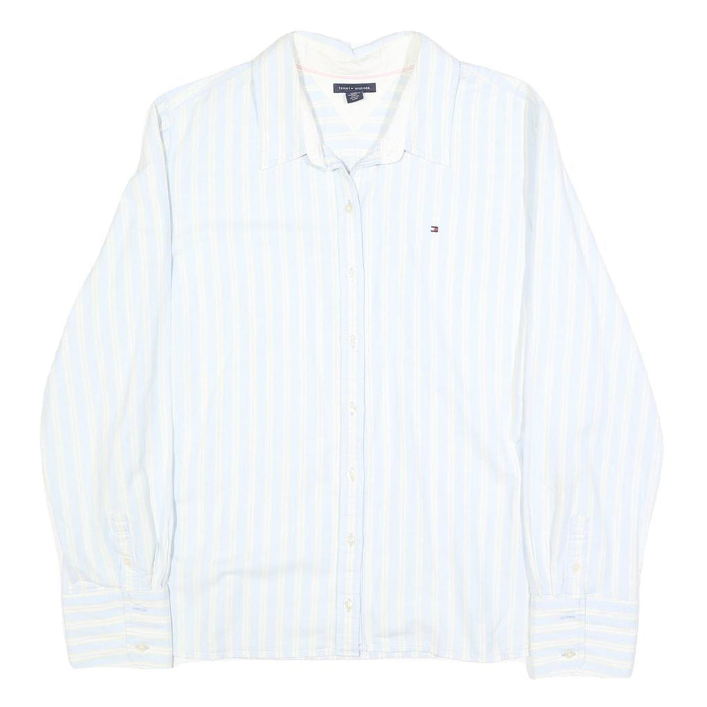 TOMMY HILFIGER Womens White & Pale Yellow Striped Shirt XL Button Front Cotton