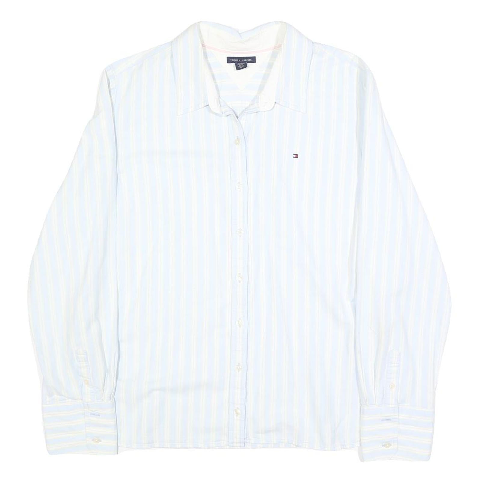 TOMMY HILFIGER Womens White & Pale Yellow Striped Shirt XL Button Front Cotton