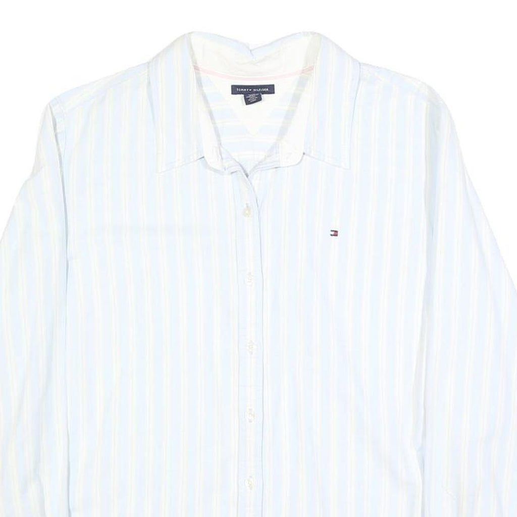 TOMMY HILFIGER Womens White & Pale Yellow Striped Shirt XL Button Front Cotton