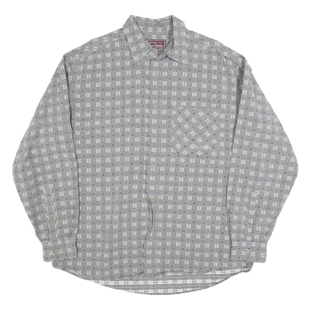 MARLBORO Mens Grey Shirt L Cotton Blend Retro Classic Pattern Long Sleeve