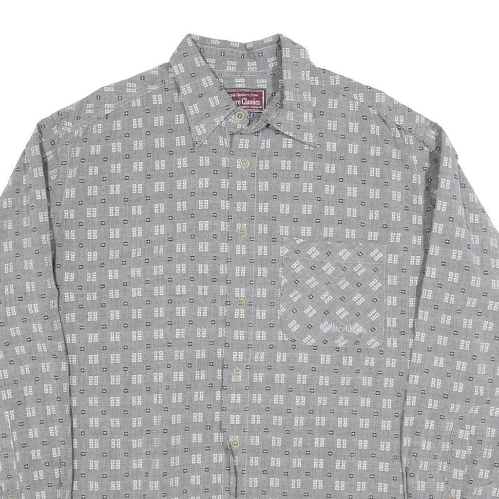 MARLBORO Mens Grey Shirt L Cotton Blend Retro Classic Pattern Long Sleeve