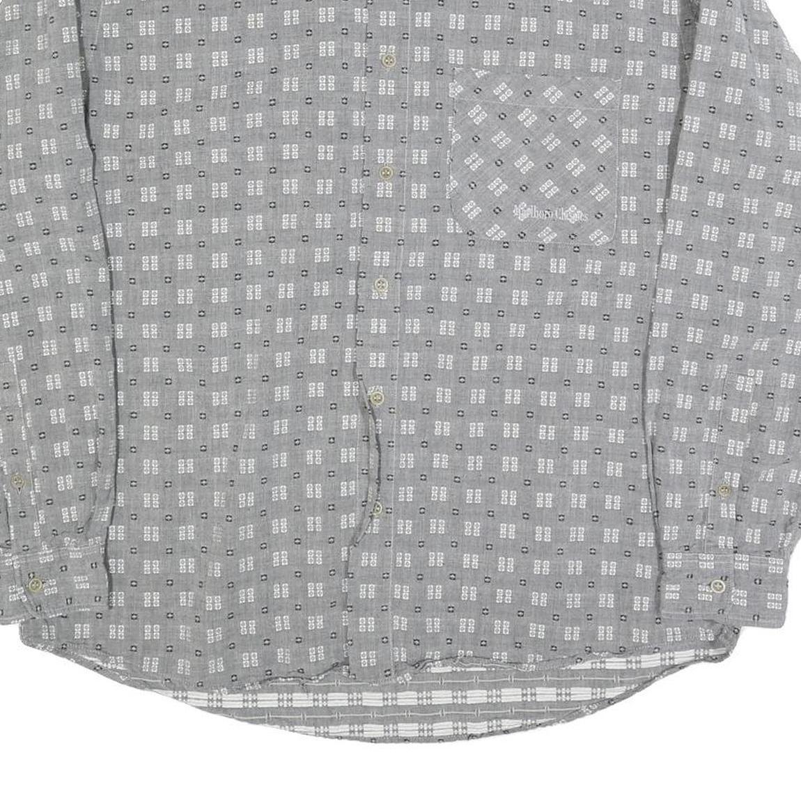 MARLBORO Mens Grey Shirt L Cotton Blend Retro Classic Pattern Long Sleeve