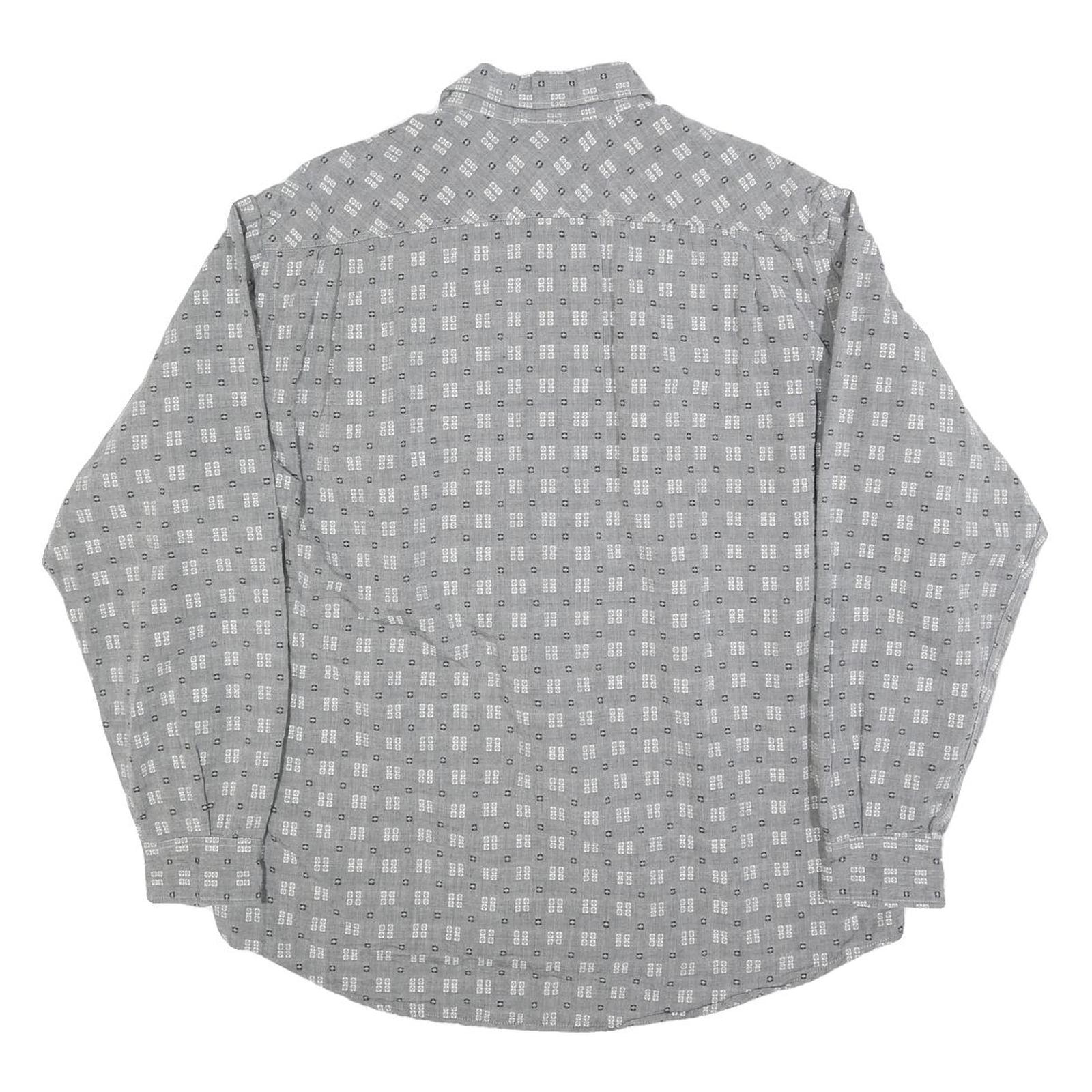 MARLBORO Mens Grey Shirt L Cotton Blend Retro Classic Pattern Long Sleeve