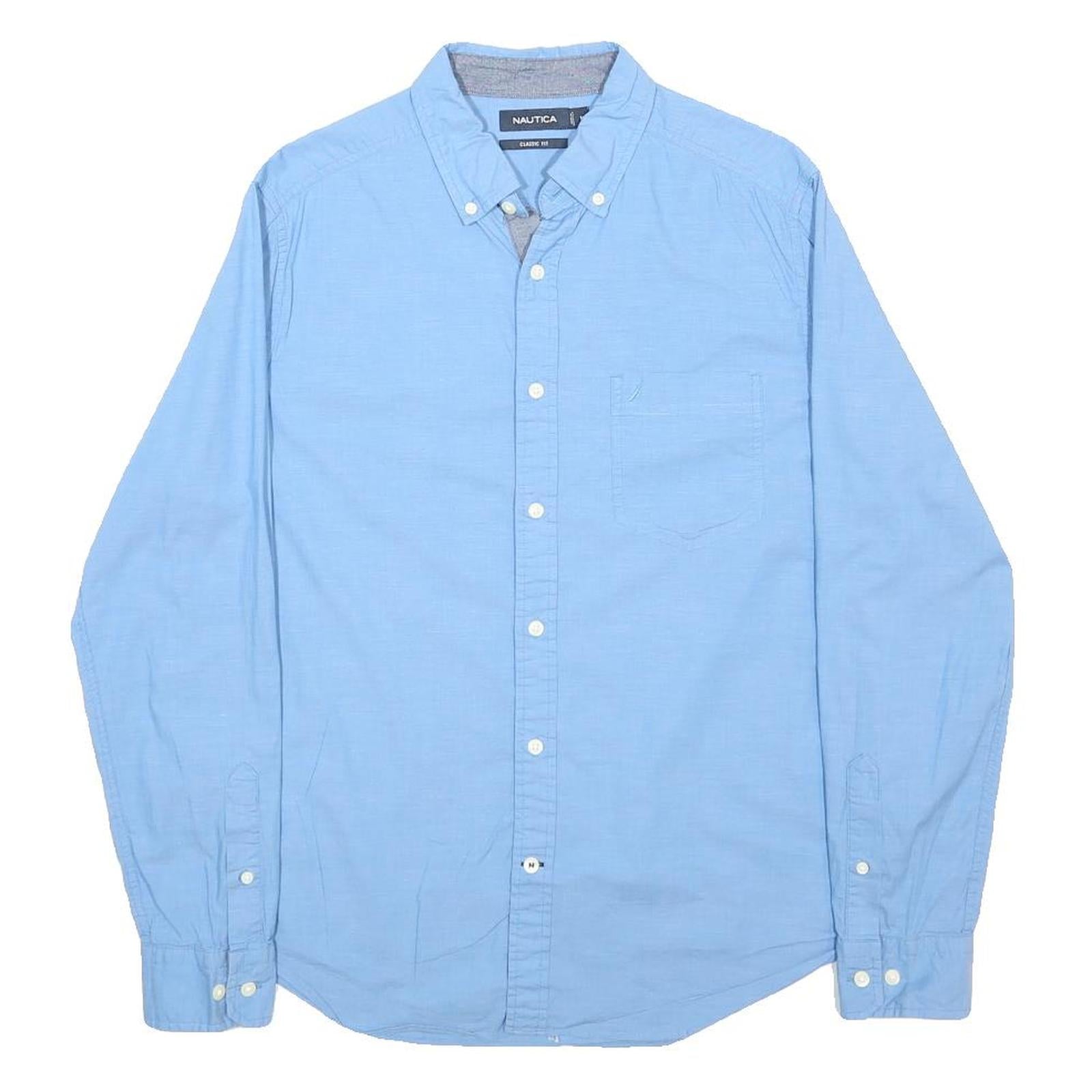 NAUTICA Mens Blue Classic Fit Button Down Shirt M Cotton Blend Casual Smart