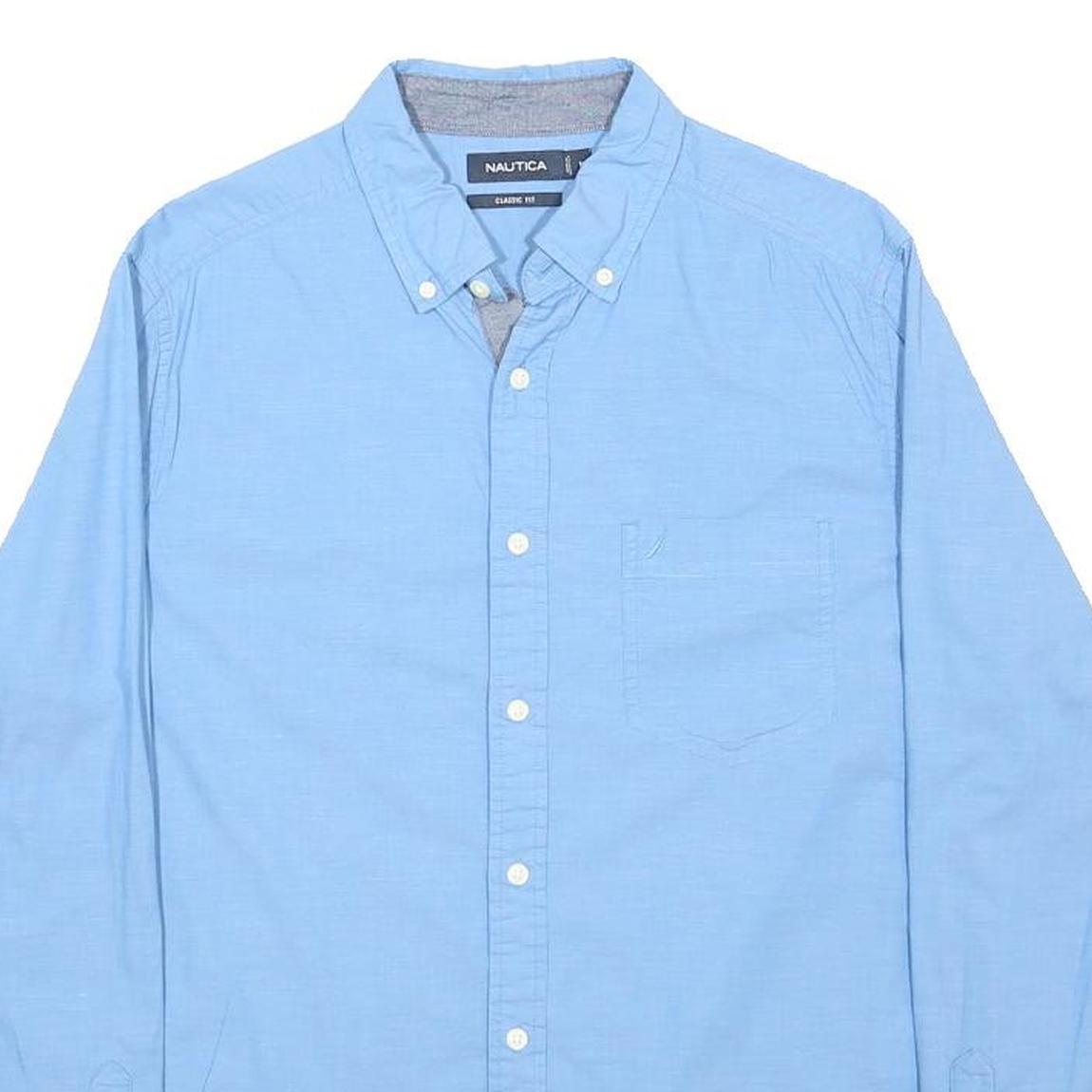 NAUTICA Mens Blue Classic Fit Button Down Shirt M Cotton Blend Casual Smart