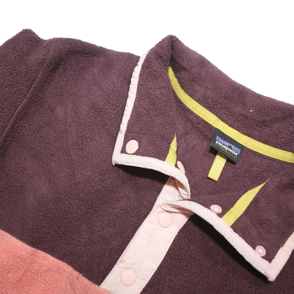 PATAGONIA Womens Maroon & Pink Plain Pullover Casual Crew Neck Knit XS Fleece