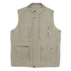 MIAN Mens Beige Utility Jacket XL Polyester Blend Zip Pockets Outdoor Vest